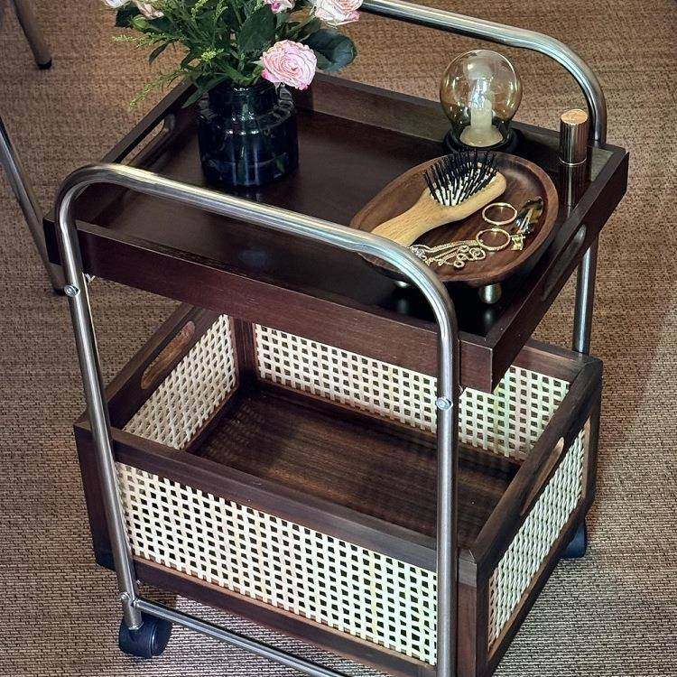 实木可移动边几收纳中古小推车客厅茶几储物置物架藤编复古餐边柜,鲜花速递/花卉仿真/绿植园艺,割草机/草坪机,淘宝优惠券,粉丝福利购,淘宝优惠卷