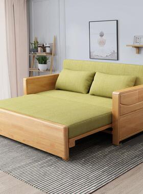 约实木沙缩发床多功室能可折叠伸小户型客厅简TJZ卧两用抽拉式一