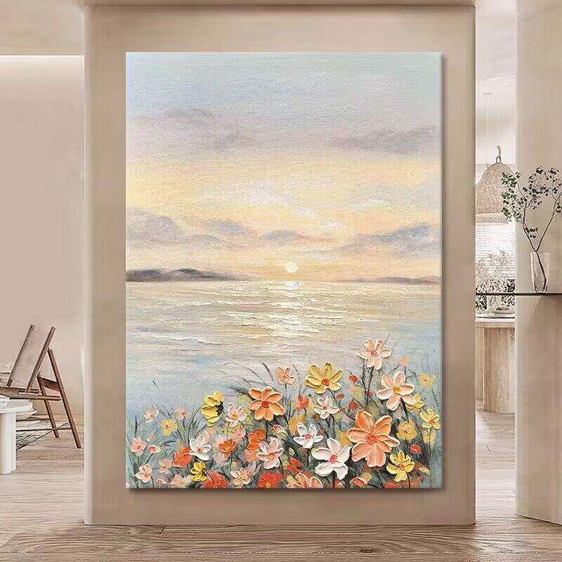 手绘肌丙理儿童房装饰画烯石英XRC砂立体油餐厅卧室小清新无画框