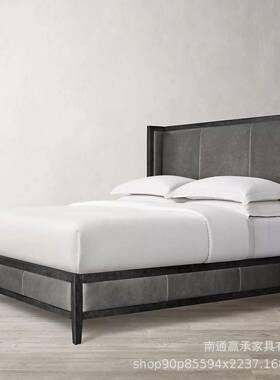 村RH13381具美式乡复古橡奢木框架双人床意式现代简约家轻布艺软