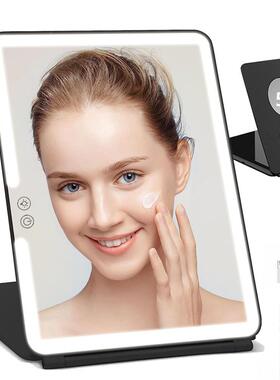 智手持led化妆镜带磁控控折能叠TZQ发光镜多功能触按键挡三灯光调