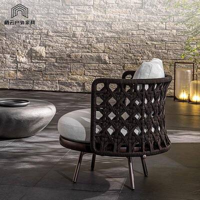 户外藤编沙发庭阳6147院花园弧形圆单人墅实木沙台发组合露天别藤