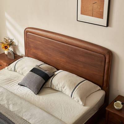 胡桃木全.实PBH木床现代简主约.8米卧大床新中1式婚床15米榫卯结