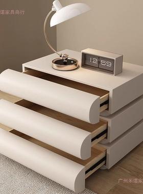 质头床柜卧室家用极奶48365油意式白色简皮床边收纳储物