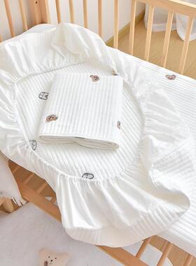 式绗缝洗棉床笠儿床薄褥子宝宝纯OYF棉刺韩绣夹棉加水厚床笠四季