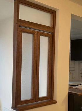 右折叠木窗室日式上原木窗左户推拉翻玻璃窗原木隔断91110内墙木