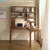 北美黑胡木书桌桌书架一体奢组合实木转角l型轻桃拐角樱桃BEK木电