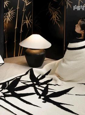 绒A类半边国风竹子用毯沙毛发52668毯床上办公室午睡沙发盖毯超柔