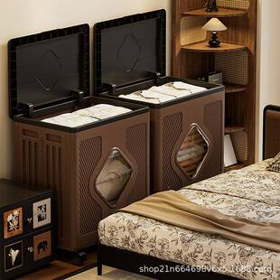 特号家用复古衣物整理箱柜卧室带视窗移床头杂物8501-W可动折叠大