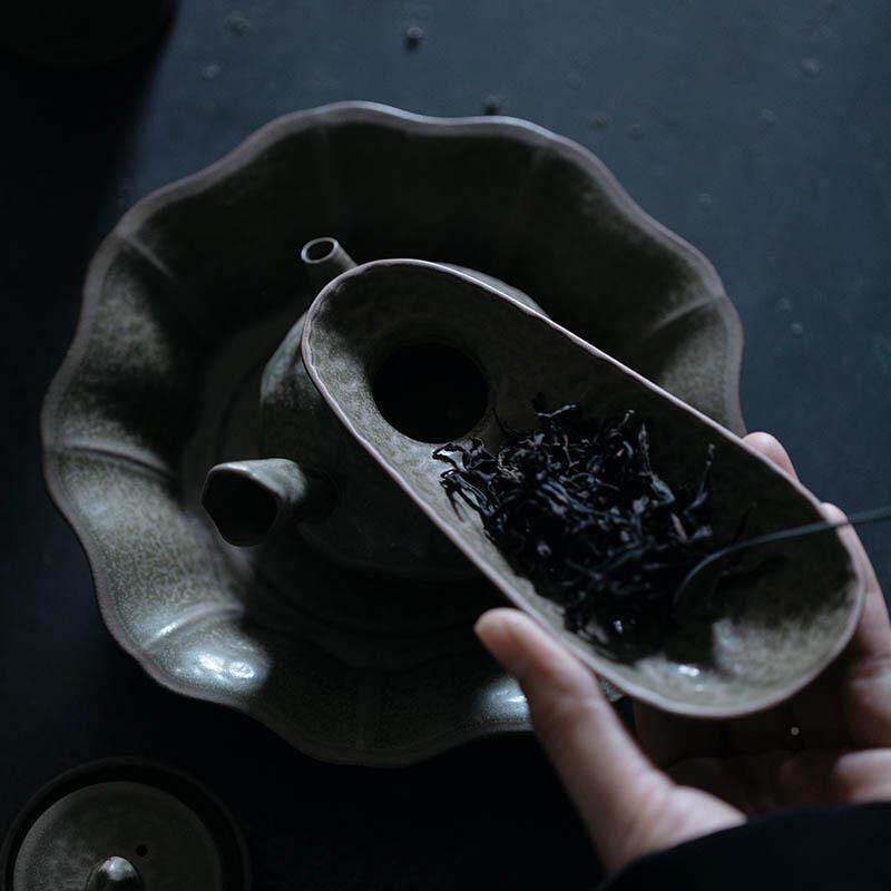 梵君汝日式工纯手陶土复古留量茶家则用赏茶荷六子茶道茶EE465器