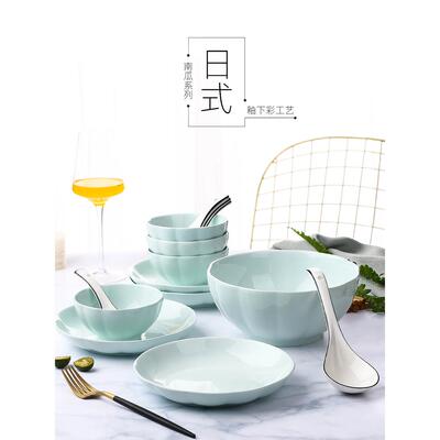 创意10人17575用碗碟套装用陶碗盘组合日式网红家餐具筷子瓷子勺