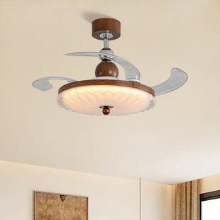 中古风个性百褶无品牌/厅吊扇灯古胡桃木纹隐形音静客厅灯卧餐室