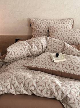 纯棉双纱床上四件套轻奢约简家lxy20247用床单被套层品床笠款床上