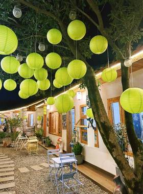 蜂窝国球灯笼一串树PZC防水下悬挂绿吊饰挂件古风妆造风中式场景