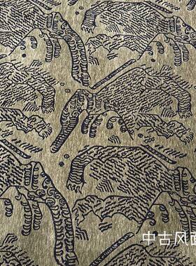 古风抽象艺术豹子小高奢YMF色织提花雪众尼尔布tige中r抱枕套料金