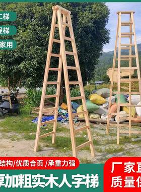 家叠用木梯人字梯双实侧梯46712木制梯卯榫结构加粗加可厚折木梯