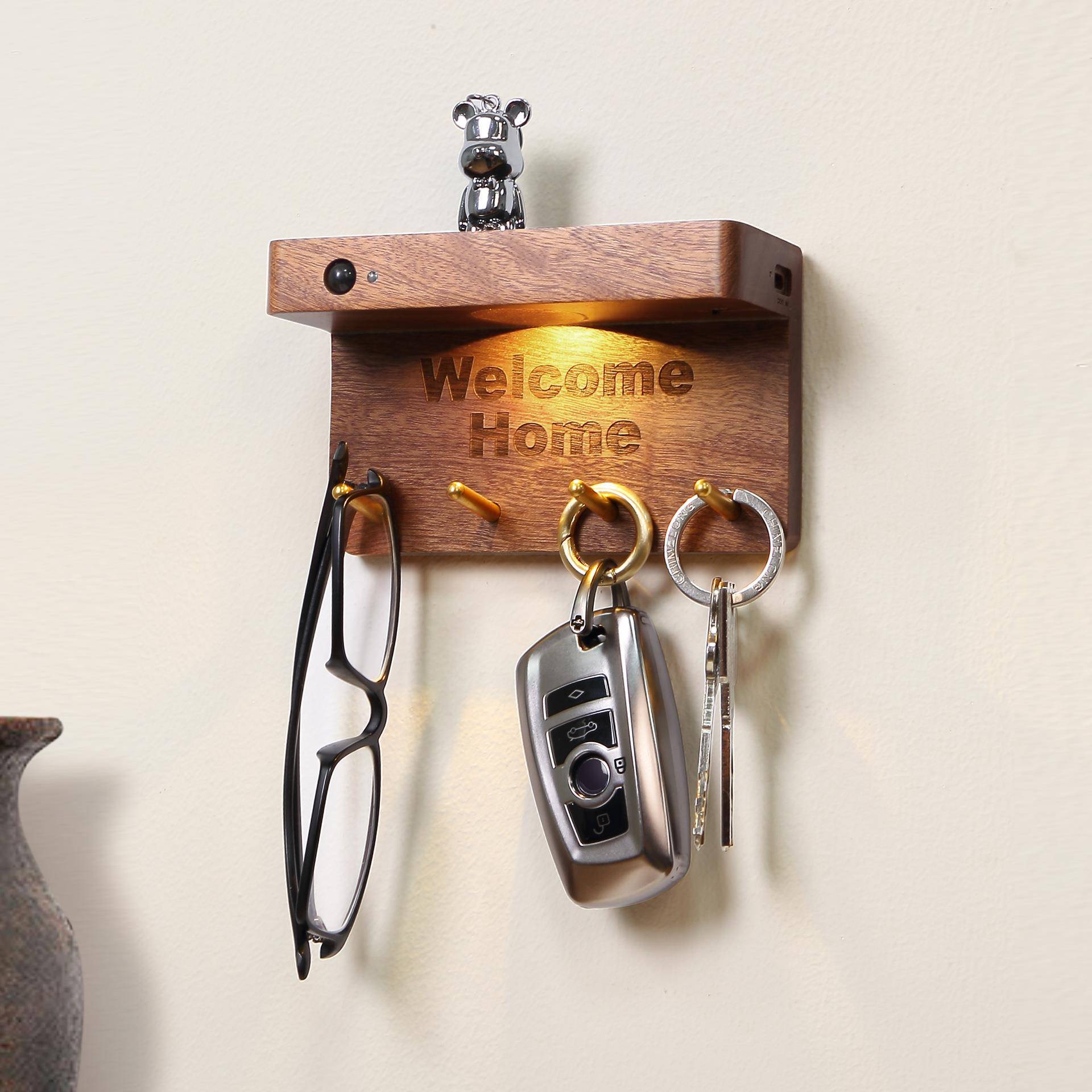 境好棒实木支架人跨体感吸应灯LNO-HB049D磁壁灯挂钩架子钥匙挂E