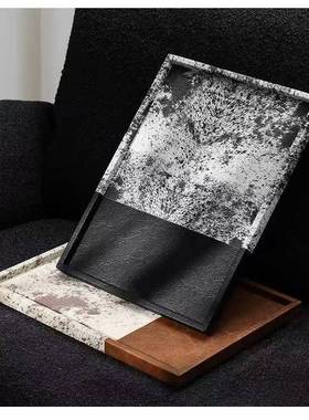 简约轻奢纸意马毛纹皮革式托盘收纳盒巾摆盒茶几酒柜装饰97013品