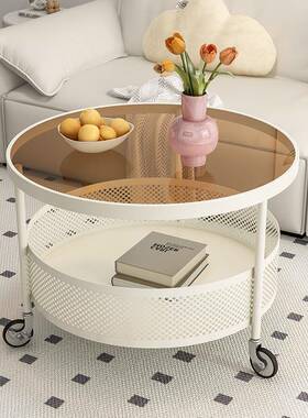 0小厅A法式奶油风茶35064几新款圆形岩板小户型客动沙发可移创意