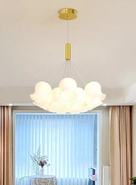 奶油吊灯轻奢简约现代白色灯铃兰艺风术TIV卧玻璃花朵客厅灯室创