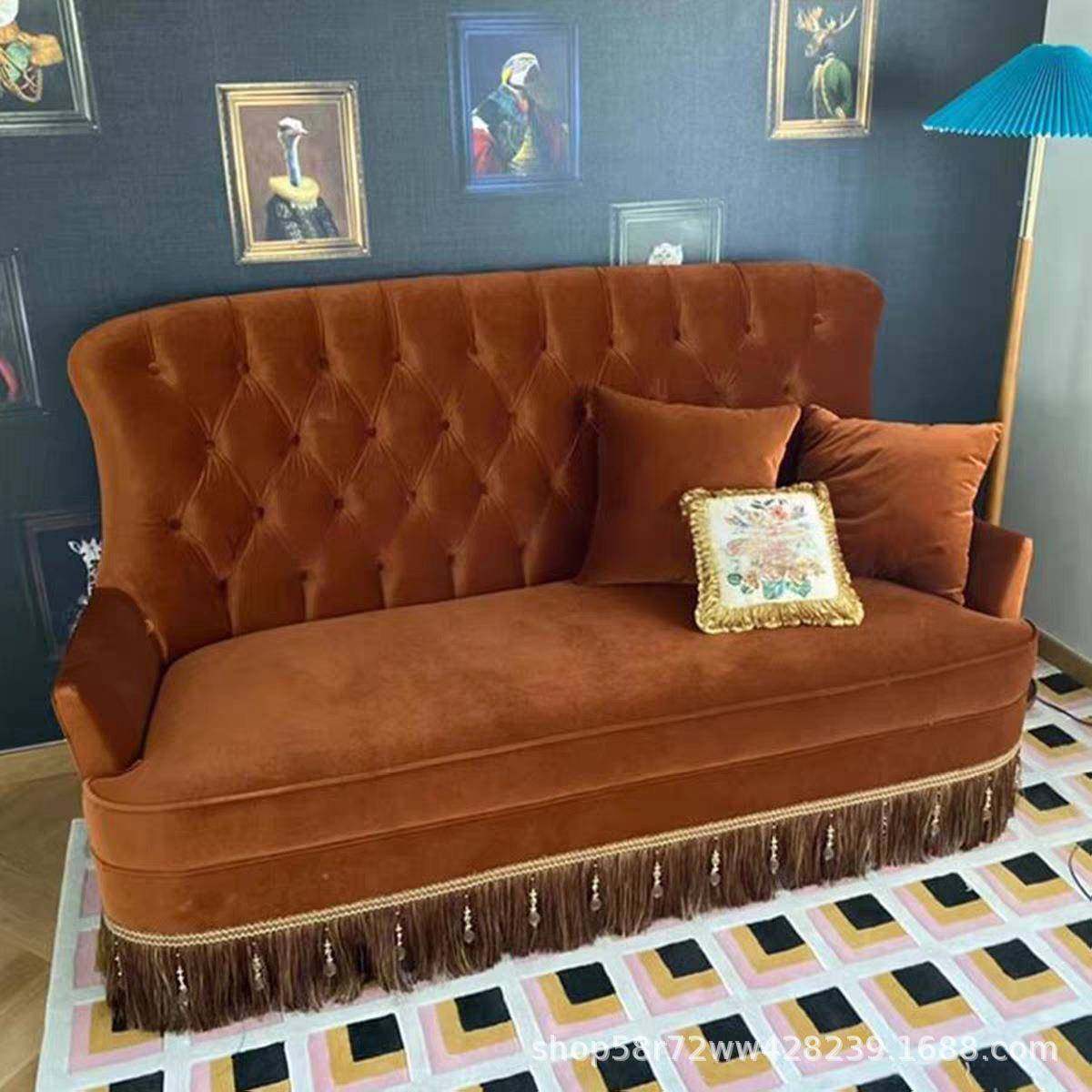 美复古丝绒拉三酒人直排小LPC式户型客厅高背流苏布艺扣沙发店民,包装,五金配件包装,淘宝优惠券,粉丝福利购,淘宝优惠卷