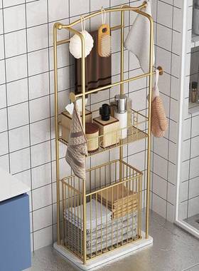 铁艺浴卫间浴室缸边置物架落地奢岩板轻浴巾毛巾收80320纳架子脏