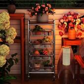 新BIJ款 中古带轮移地动小推车收纳实木多层落架电镀收纳房置厨物