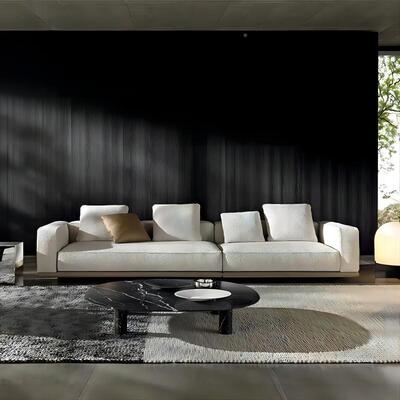 沙意式极地平线沙发客厅大小户型组简设计师71444棉麻布艺发异型