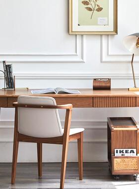 公黑胡桃木书桌家用电实脑桌现简约日式原木樱85571桃代木办桌