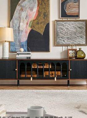 法式复风古物实木电视40308柜黑色美式小型客厅储柜户落地中古家