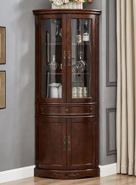 美客式全实XMV木柜角三角形欧式厅墙角边柜转角拐角弧柜形酒柜玻