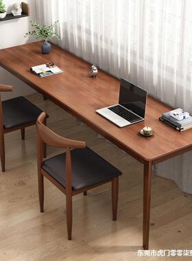 长桌条实木腿双RYW人书桌靠墙桌窄桌作台工家用办公脑桌电桌