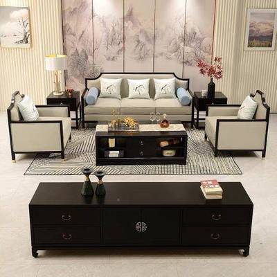 中式实沙发奢组合现代新客厅MOR小户型布艺轻木样板间售楼处酒店