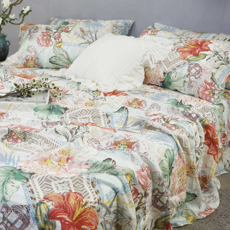 EQ4F法国天然雨露麻亚麻床单厚213件加精梳花纯亚麻印床单双单人