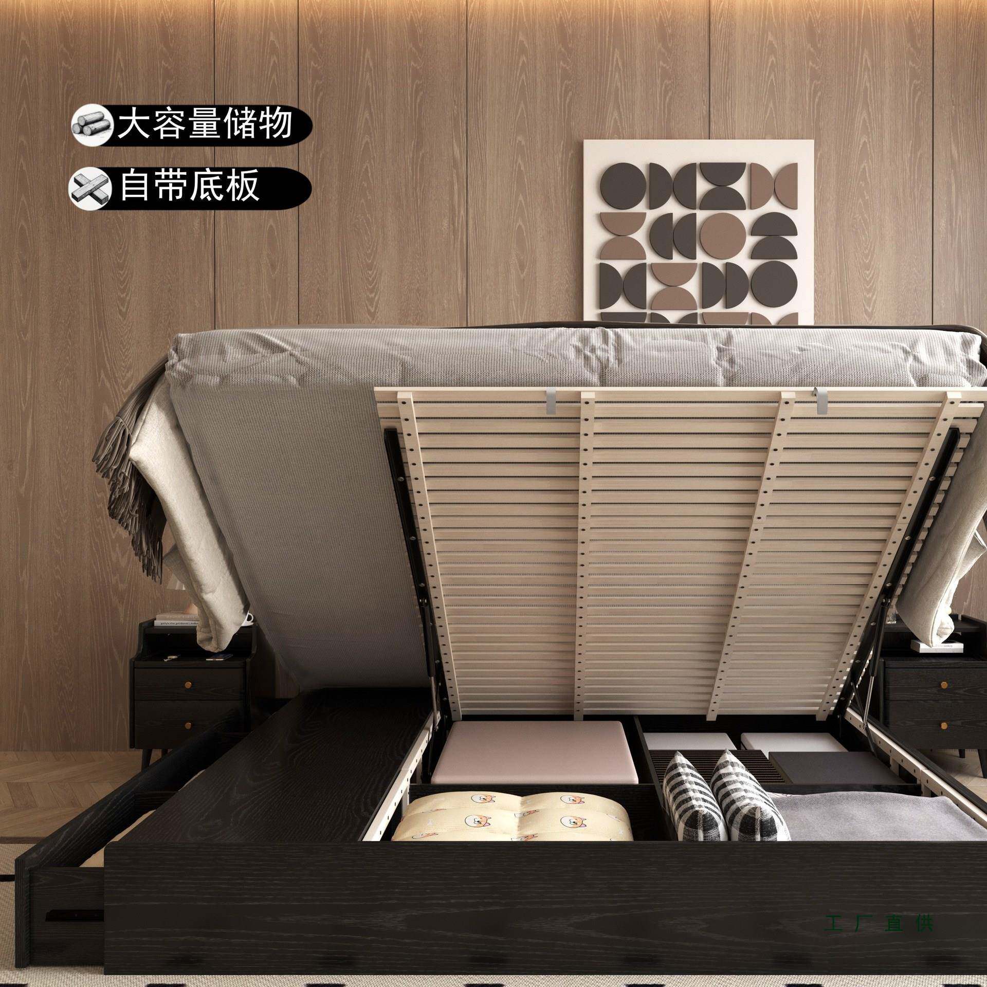 全床实木床橡木高箱1米边9855简现代1约米8主卧室双人气压箱体齐