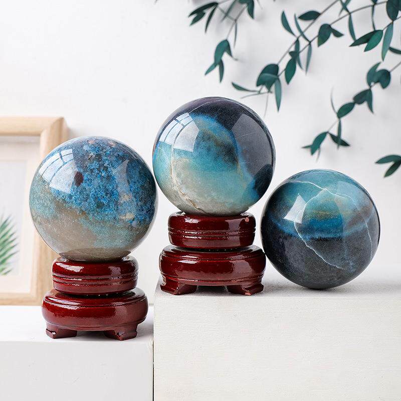 天然打羟铝石磷水晶装球原石磨观赏石风水能量球家WOD居桌面饰摆