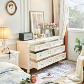 帝罗堡白奶油风法式 斗LOL色木全实樱柜桃木美式 床尾卧室六抽屉立