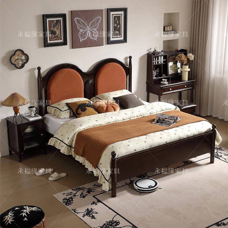 美式中实木床1米8双人床软包适古风式主2233#卧大床法复古轻舒奢