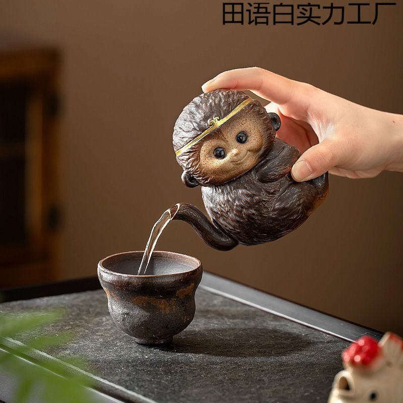 小悟空泡茶壶单壶新款创意搞怪猴子稀奇古怪的陶瓷茶具手抓壶