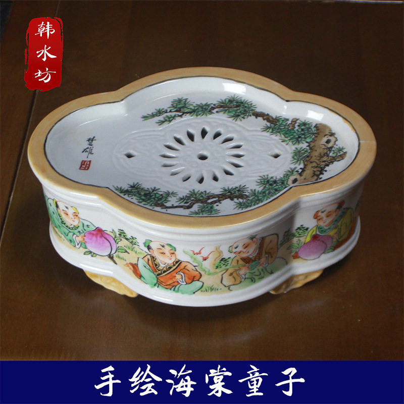 潮汕工夫茶具枫溪陶瓷纯手绘釉下工艺壶承茶具童子玩耍图
