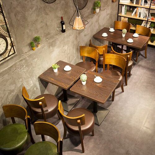 复古主题餐厅甜品奶茶店烧烤店实木椅冷饮店简约卡座桌椅组合火锅