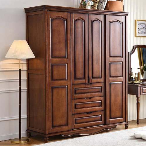 美式简约推拉门白色衣柜1.6米1.8米成人抽屉衣橱多功能全实木家具