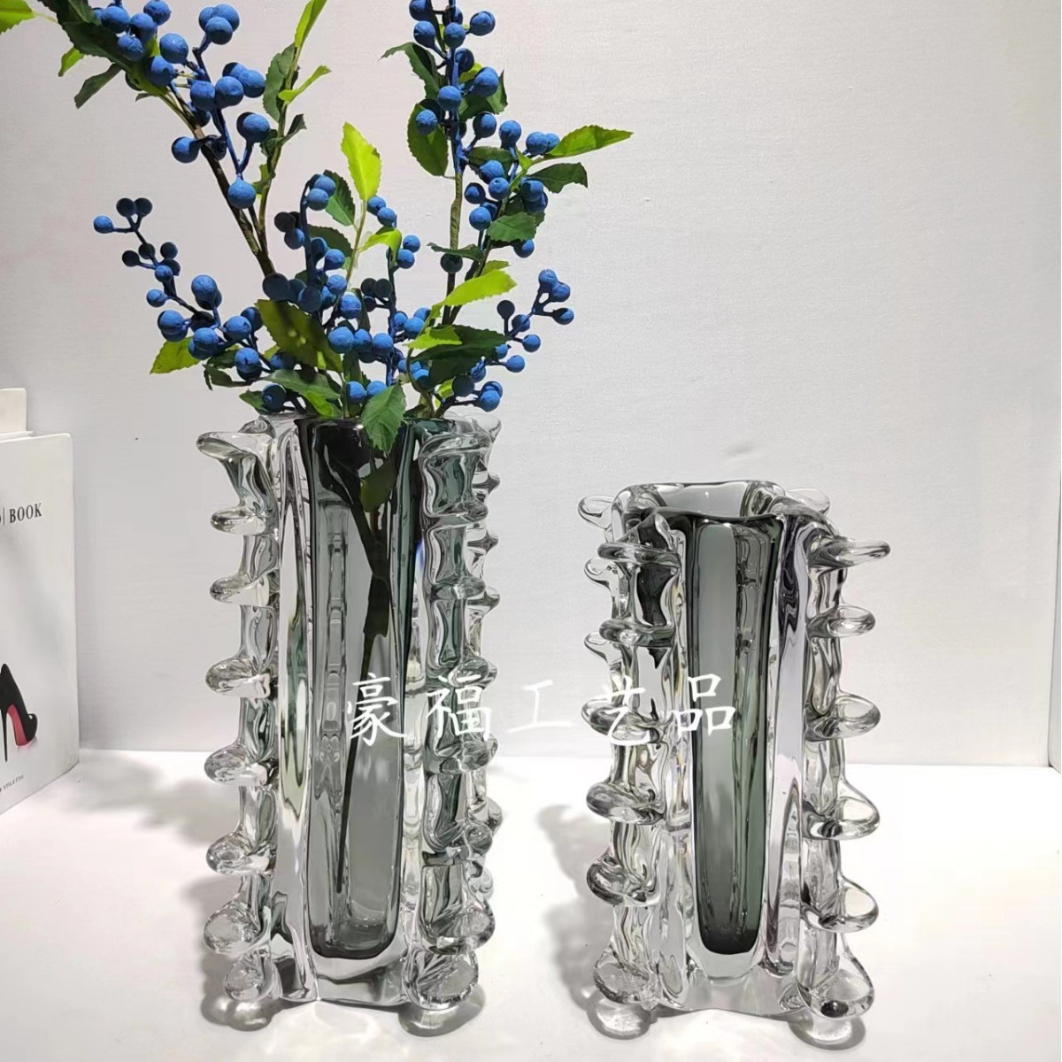 简欧设计高档琉璃花瓶插花桌面装饰家居样板房餐厅台面设计摆件