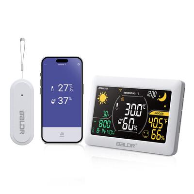 BALDR现货Wi-Fi智能温度湿度APP显示彩屏气象站实时天气预报