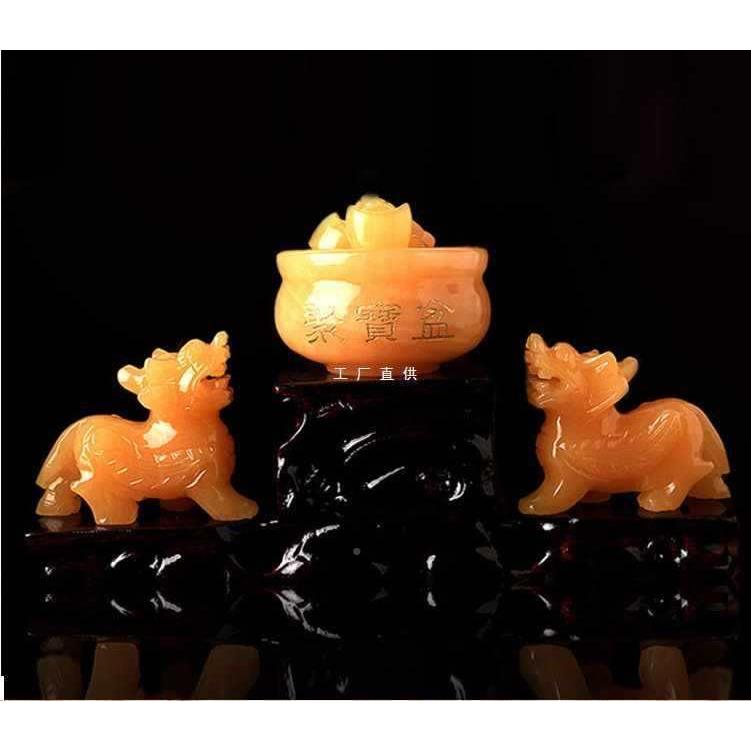 然黄玉聚宝貔貅家装饰F87T95S9店铺黄玉元居宝摆盆件开天业搬家送