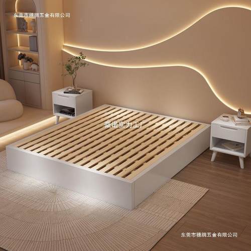 实木床榻榻米WHY潮排主地卧大床架落地床落式地台床.米日式防骨架