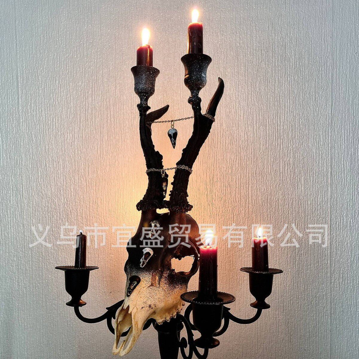 跨境牛头烛台装饰品摆件家居牛头创意装修设计庭院烛台牛牛头树脂