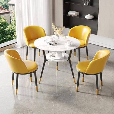 3244岩板双层简储物小圆洽谈接待桌椅合会客商休闲约现组代阳台桌