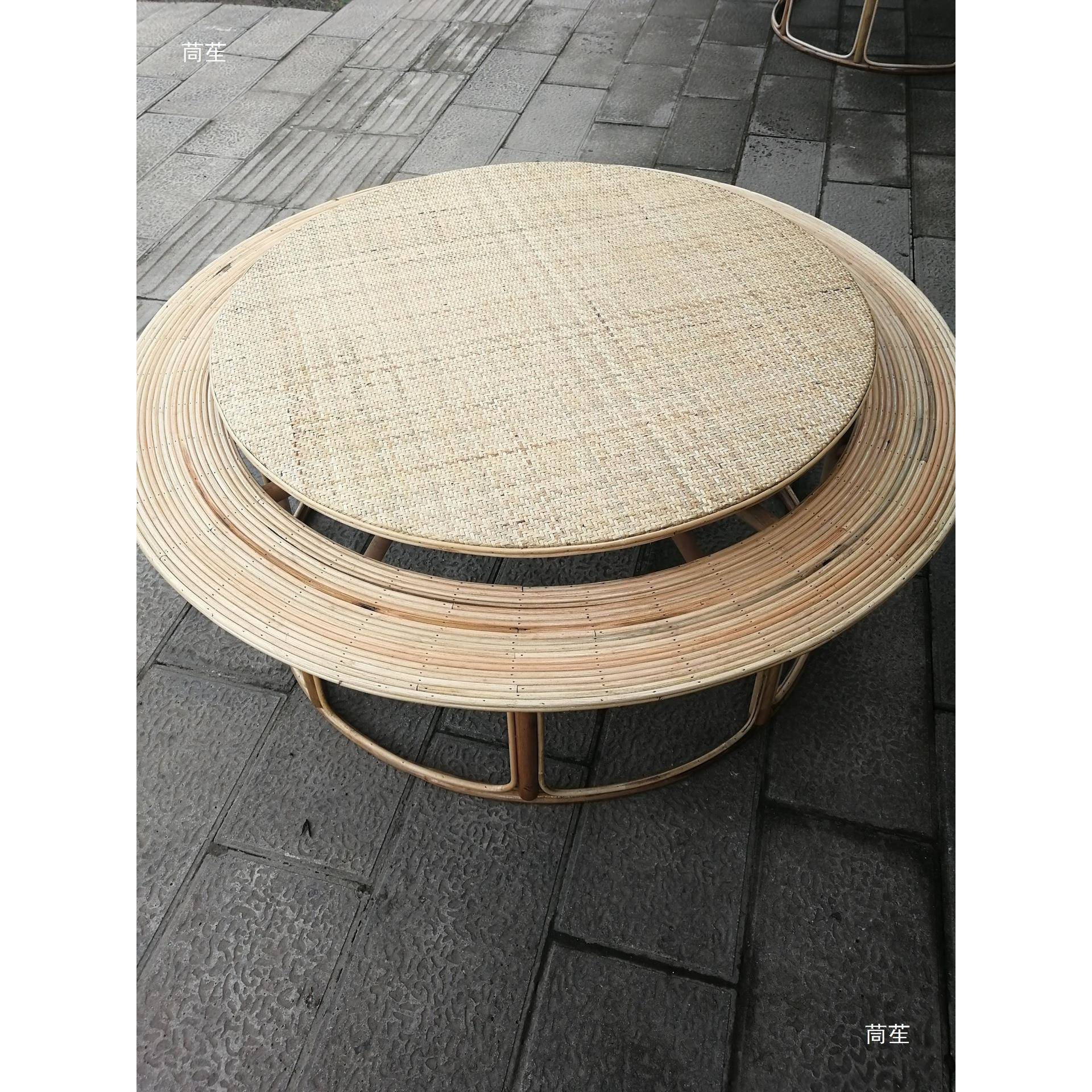 桌竹编西子藤编桌子带转动竹家编凳子藤编凳子双版纳傣餐1桌椅子