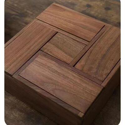 黑胡桃家实用带盖待分格木干果坚果盒木质桌面储物盒果盒客坚1323